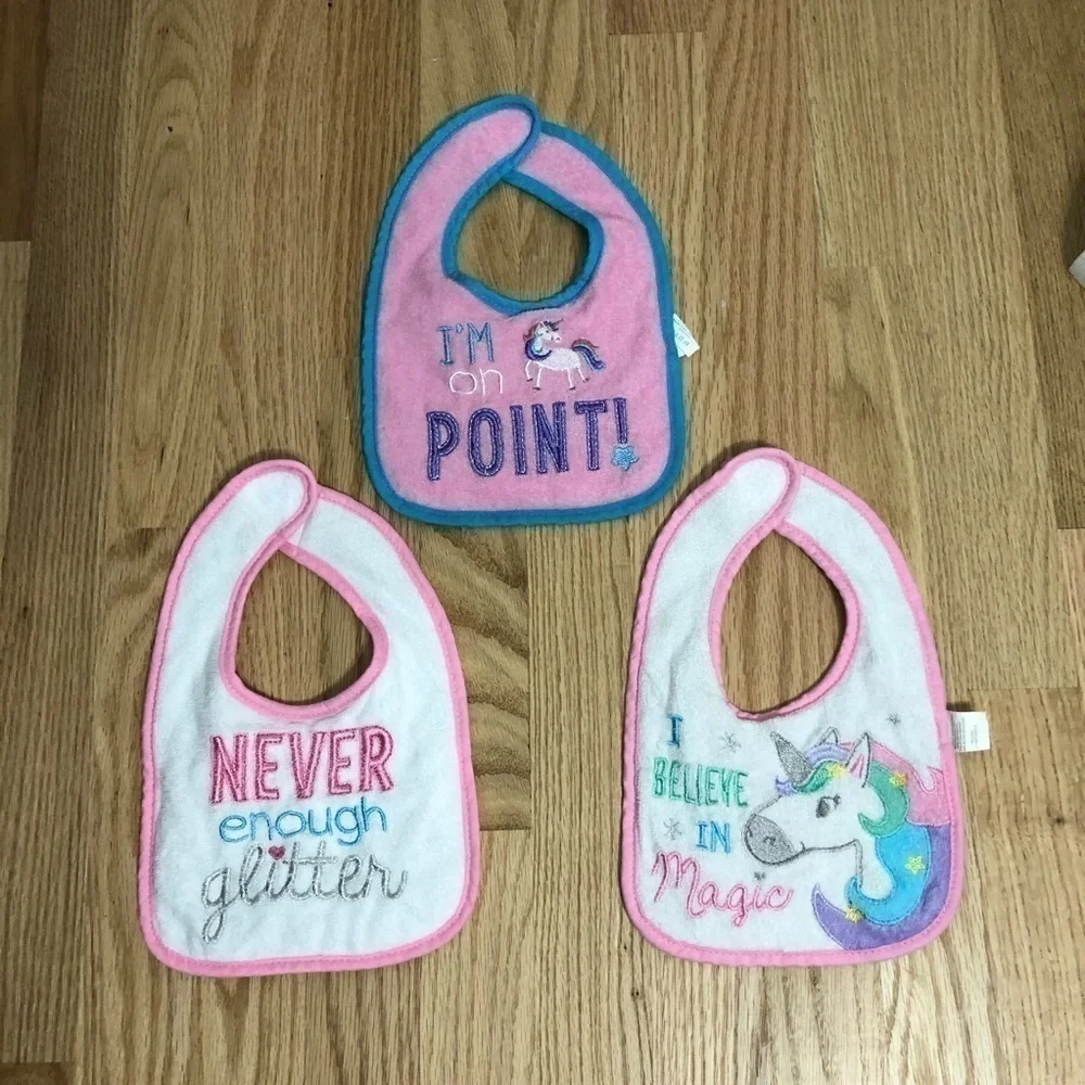 Unicorn Glitter Girl Bibs White Pink Purple